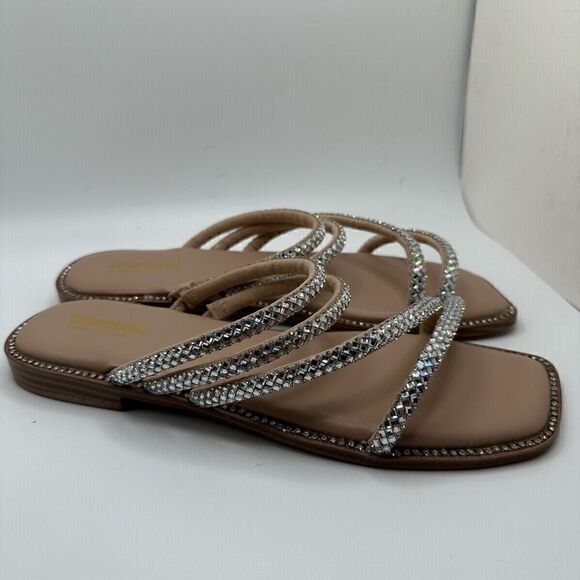 CUSHIONAIRE Women's rhinestone slide sandal +Memory Foam 8.5 WIDE SILVER - Picture 1 of 7